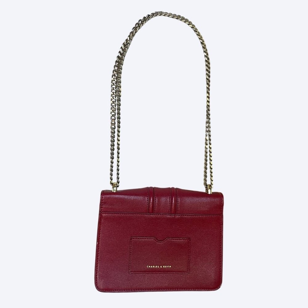 Charles & Keith Red Leather Shoulder Crossbody Bag Gold Chain Strap Push-Lock - Picture 6 of 11